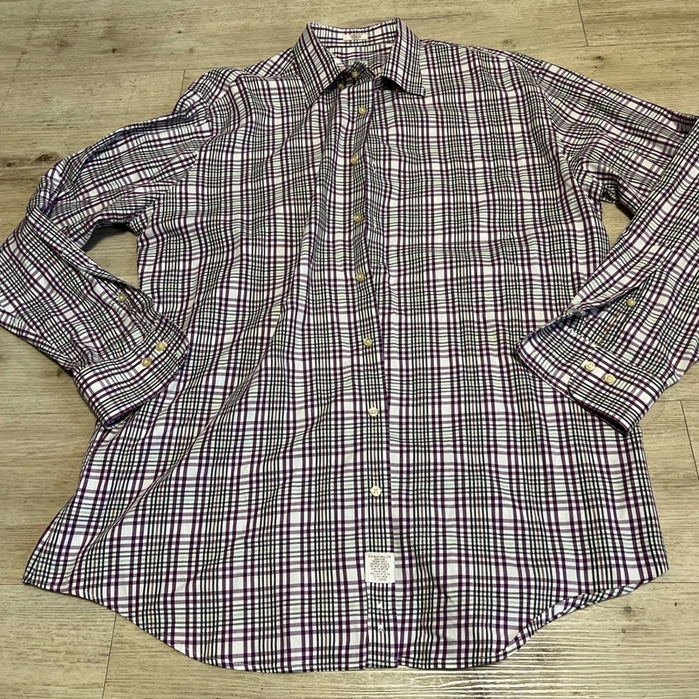 Peter Millar Mens XL Button‎ Up Long Sleeve White Purple Preppy Classic Plaid